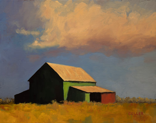 "Green Barn at Sunset" 11" x 14" Oil on Linen