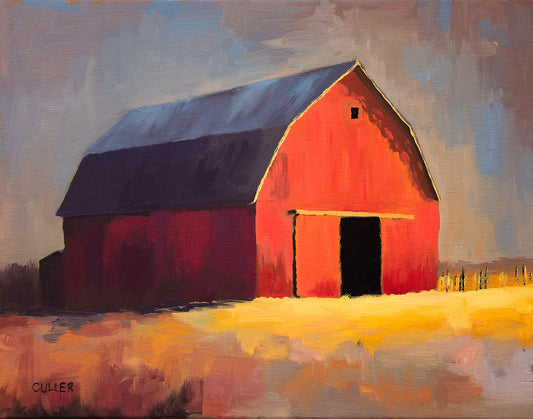 "Red Barn with Gold" 11" x 14" Oil on Linen