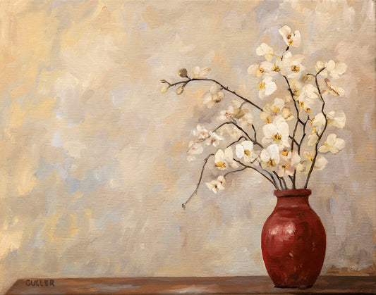 "Red Vase and Orchids" 11" x 14" Oil on Linen